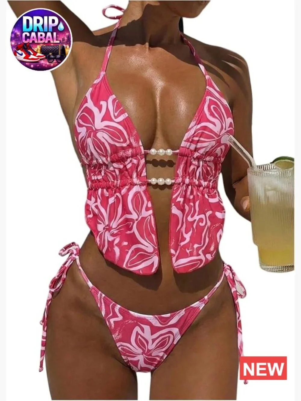 Floral Tankini Swimsuits Halter Tie Side String Two Piece Bathing Suit